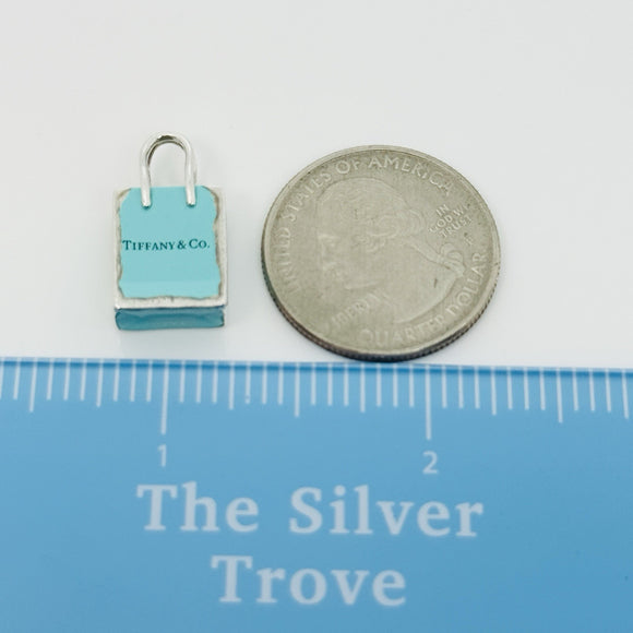 Tiffany & Co Blue Enamel Shopping Gift Bag Charm Pendant in Sterling Silver