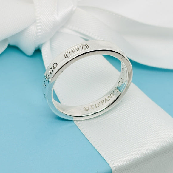 Size 10 Tiffany & Co 1837 Ring Narrow Concave in Sterling Silver Mens Unisex