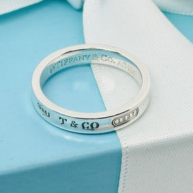 Size 10 Tiffany & Co 1837 Ring Narrow Concave in Sterling Silver Mens Unisex - 0