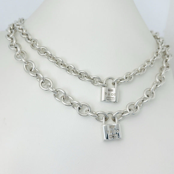 Tiffany Double 1837 Padlock Stacked Rolo Chain Necklace in Sterling Silver