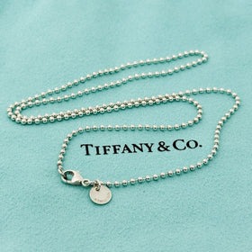 18" Tiffany & Co Sterling Silver 1.7mm Bead Necklace Dog Chain w Lobster Clasp