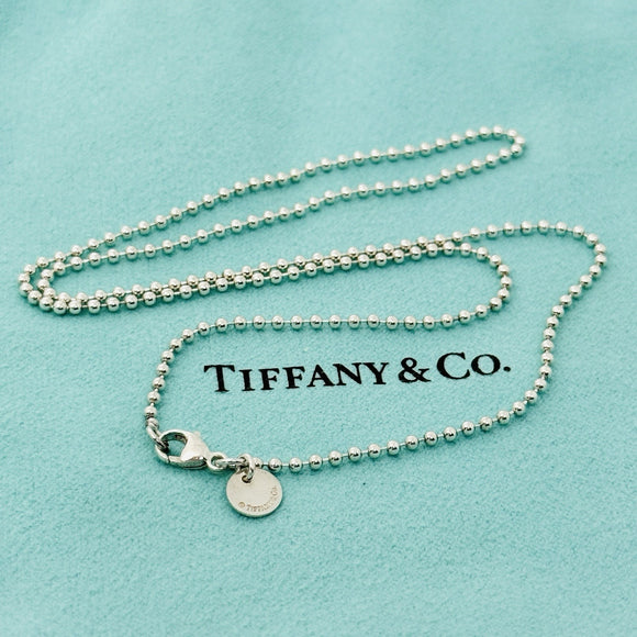 18" Tiffany & Co Sterling Silver 1.7mm Bead Necklace Dog Chain w Lobster Clasp