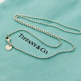 18" Tiffany & Co Sterling Silver 1.7mm Bead Necklace Dog Chain w Lobster Clasp - 0
