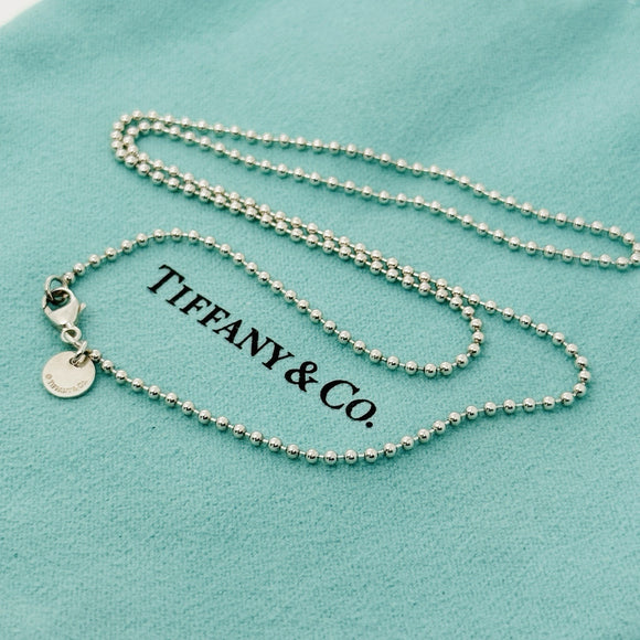 18" Tiffany & Co Sterling Silver 1.7mm Bead Necklace Dog Chain w Lobster Clasp