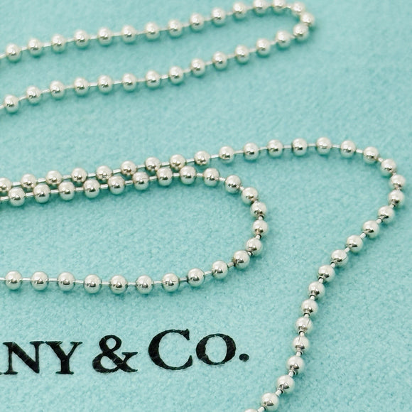 18" Tiffany & Co Sterling Silver 1.7mm Bead Necklace Dog Chain w Lobster Clasp