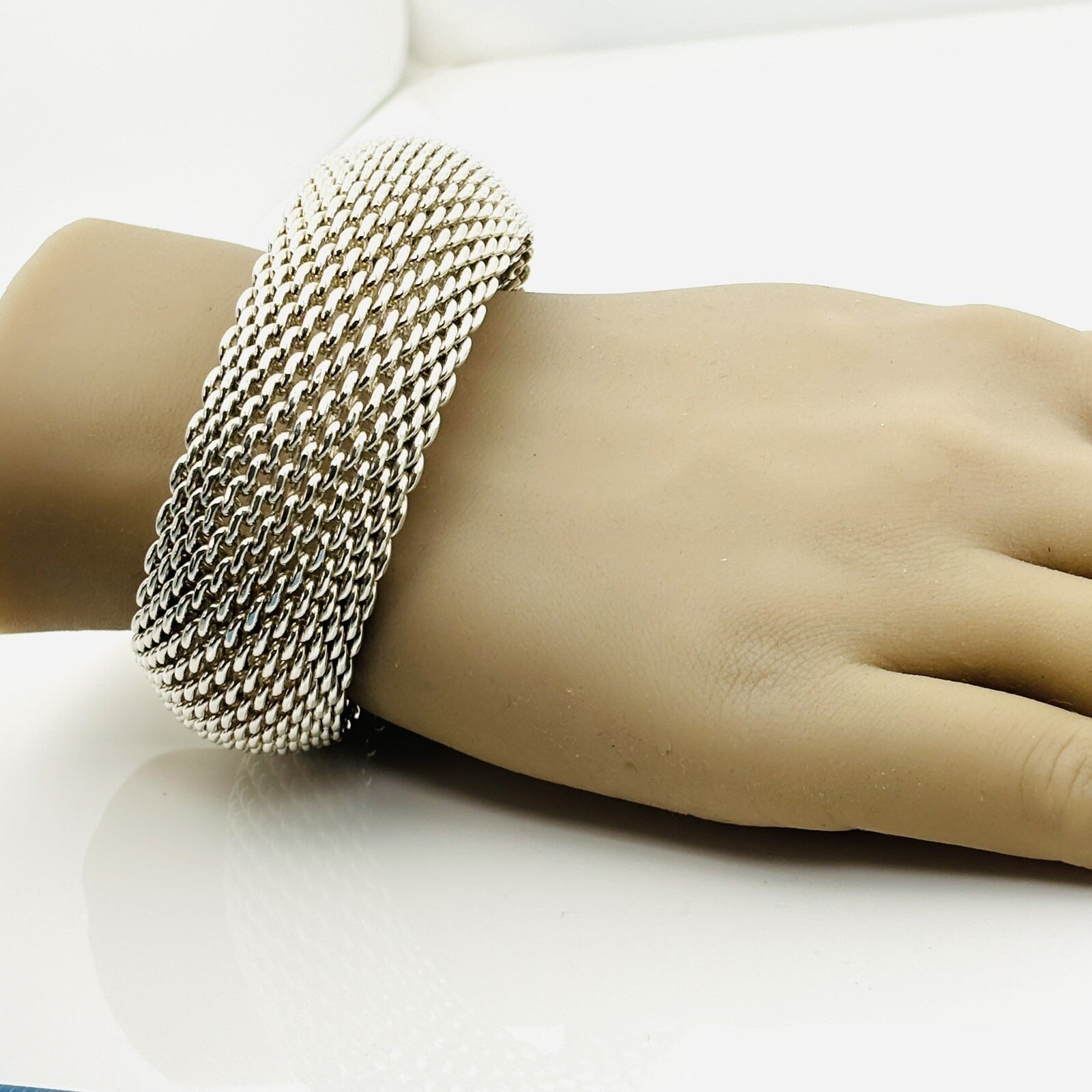 Large 8" Tiffany & Co Extra Wide Somerset Mesh Bangle Bracelet - 0