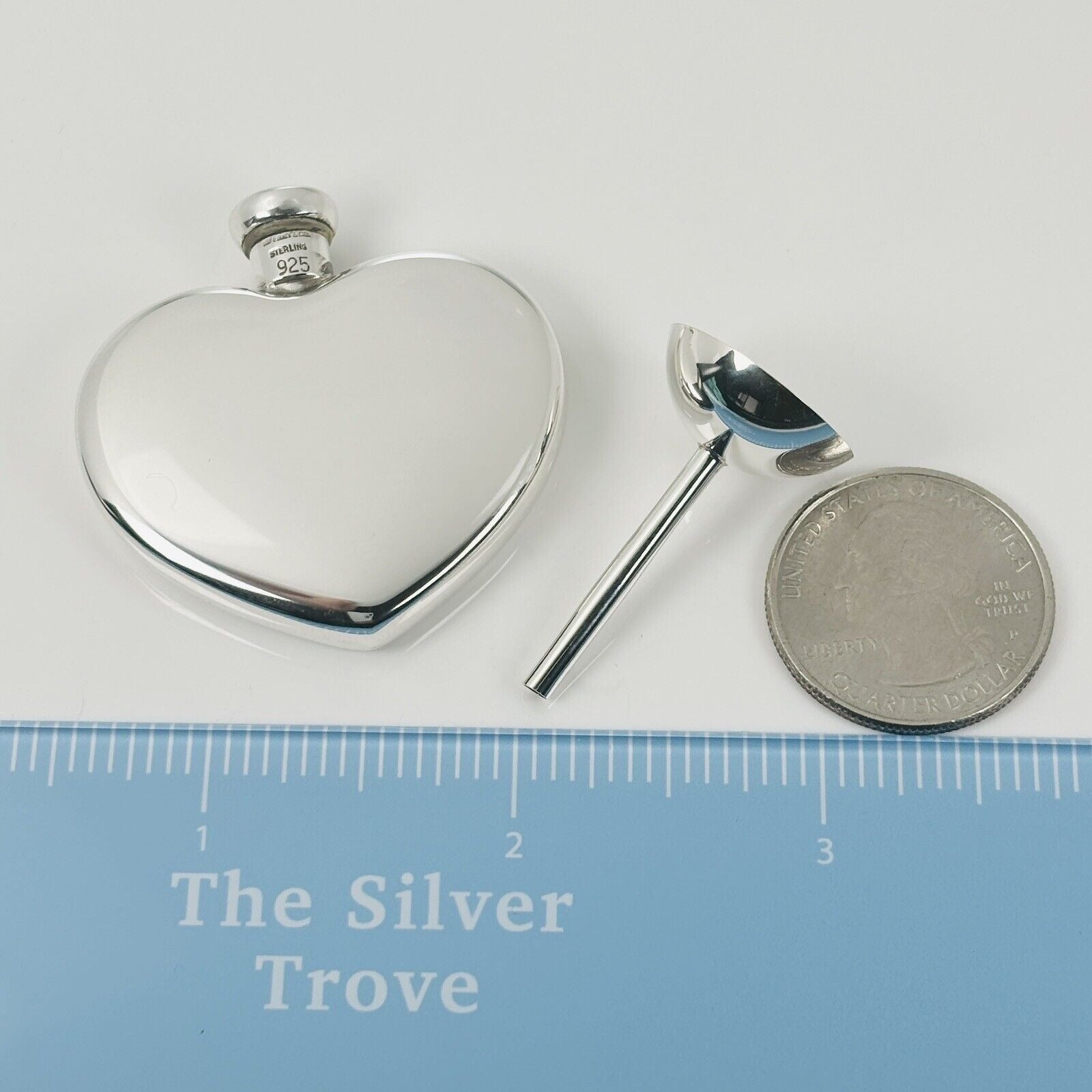 Vintage Tiffany Heart Perfume Flacon Bottle Funnel in Silver with Storage Box