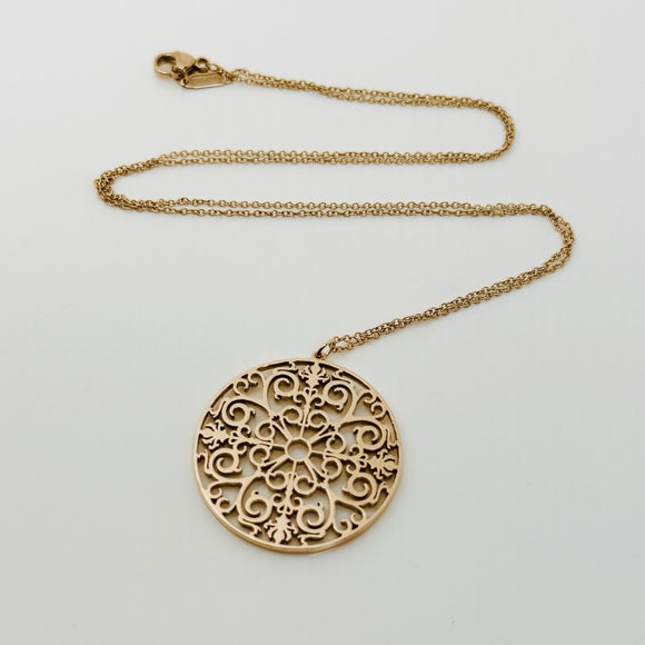 20" Tiffany Large Rubedo Enchant Filigree Round Pendant Necklace and Chain