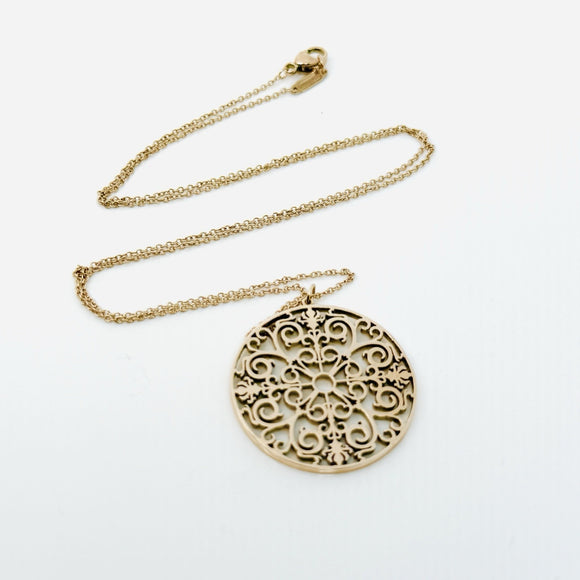 20" Tiffany Large Rubedo Enchant Filigree Round Pendant Necklace and Chain