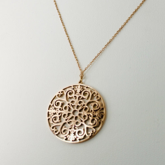 20" Tiffany Large Rubedo Enchant Filigree Round Pendant Necklace and Chain