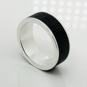 Size 13 Tiffany & Co mens Unisex Midnight Black Coin Edge Titanium and Silver Ring