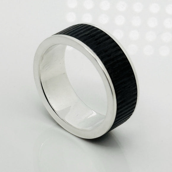 Size 13 Tiffany & Co mens Unisex Midnight Black Coin Edge Titanium and Silver Ring