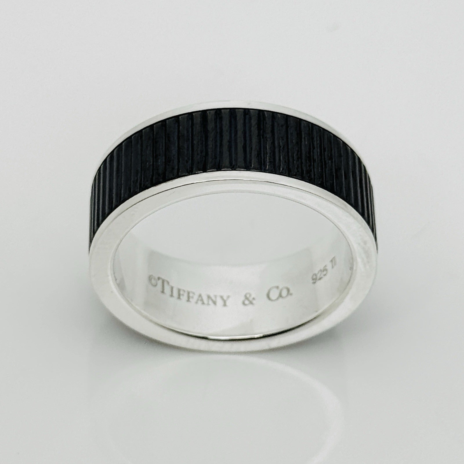 Size 11 Tiffany & Co Midnight Black Coin Edge Titanium and Silver Ring - 0