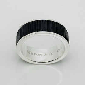Size 13 Tiffany & Co mens Unisex Midnight Black Coin Edge Titanium and Silver Ring - 0