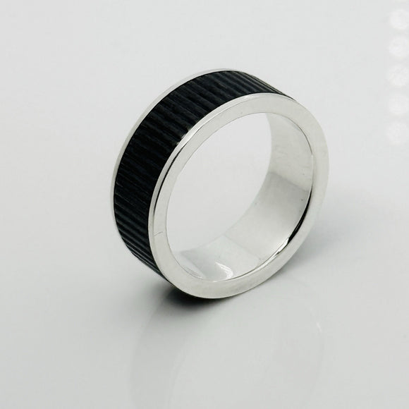 Size 13 Tiffany & Co mens Unisex Midnight Black Coin Edge Titanium and Silver Ring