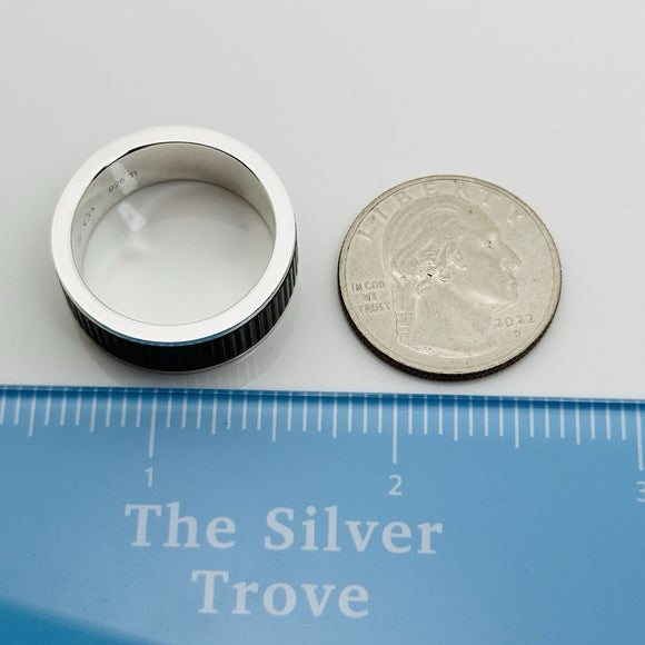 Size 13 Tiffany & Co mens Unisex Midnight Black Coin Edge Titanium and Silver Ring