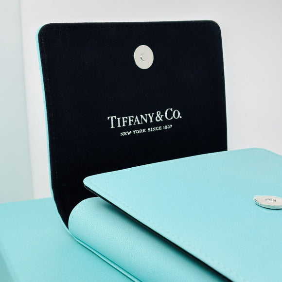 Tiffany Blue Leather Folding Necklace Presentation Blue Travel Storage Lux Pouch