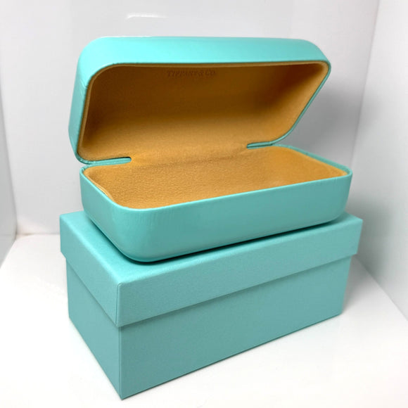 Tiffany & Co Soft Blue Leather Sunglass Eyeglass Storage Case and Blue Box