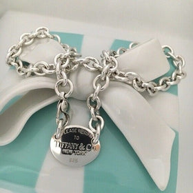 15.5" Please Return To Tiffany New York Oval Tag Choker Necklace in Silver