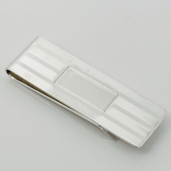 Tiffany & Co Machine Turned Pin Stripe Engravable ID Money Clip in Silver