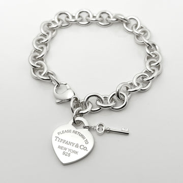 Large 8.25" Please Return to Tiffany Heart Tag Charm Bracelet with Key
