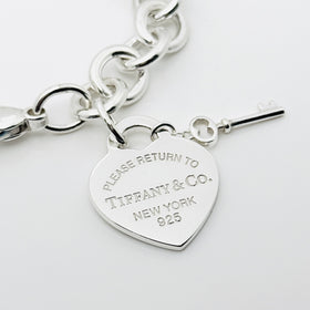 Large 8.25" Please Return to Tiffany Heart Tag Charm Bracelet with Key - 0