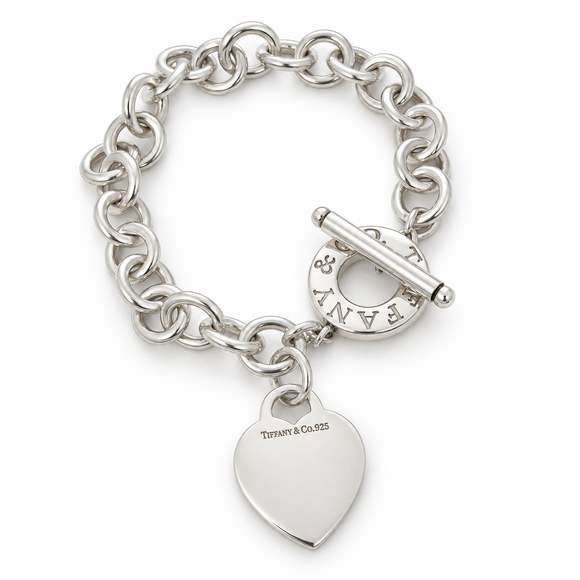 Tiffany & Co. Heart Tag Toggle Charm Bracelet 8" Blank Engravable in 925 Silver