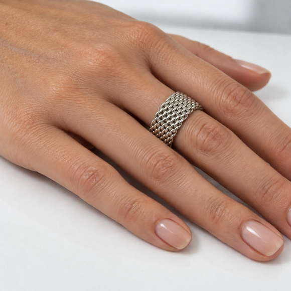 Tiffany & Co. Somerset Mesh Weave Ring Size 6.5 in 925 Sterling Silver