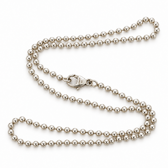Tiffany & Co. 16" Dog Chain Bead Necklace in Silver with Lobster Clasp