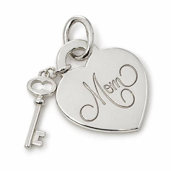 Tiffany & Co Mom Heart Tag with Key Charm or Pendant in Sterling Silver