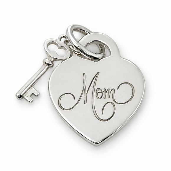 Tiffany & Co Mom Heart Tag with Key Charm or Pendant in Sterling Silver