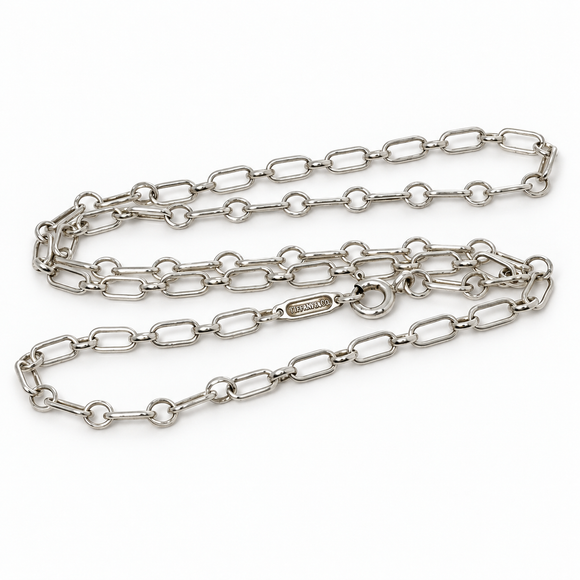 Tiffany & Co. 16" Elongated Round Oval Link Rolo Chain Necklace in 925 Silver