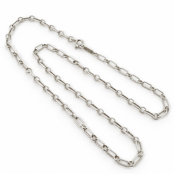 Tiffany & Co. 16" Elongated Round Oval Link Rolo Chain Necklace in 925 Silver