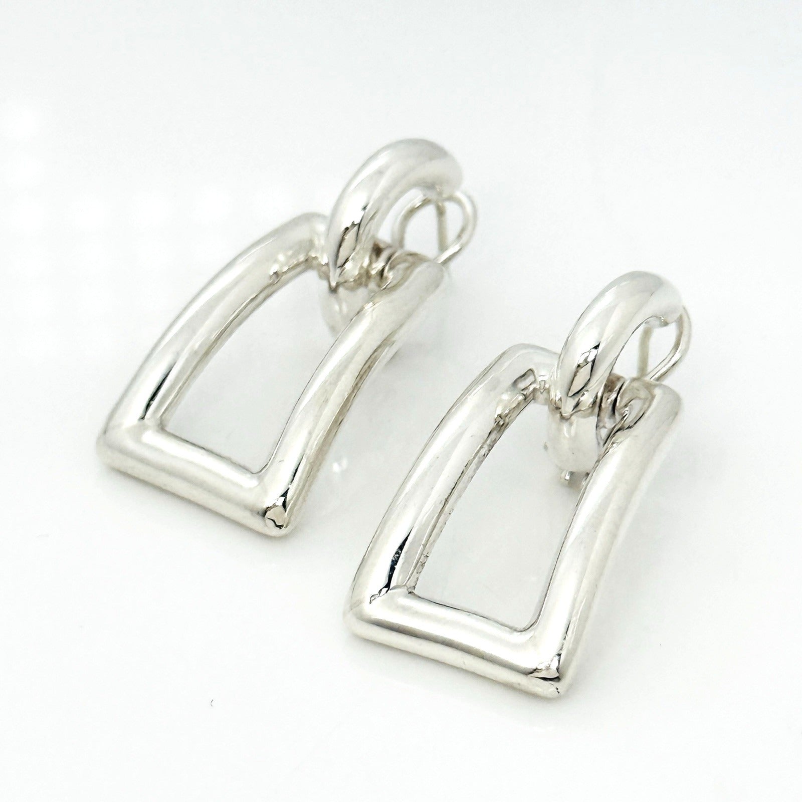 Tiffany & Co Silver Sculptural Open Rectangle Statement Earrings Italy 2002