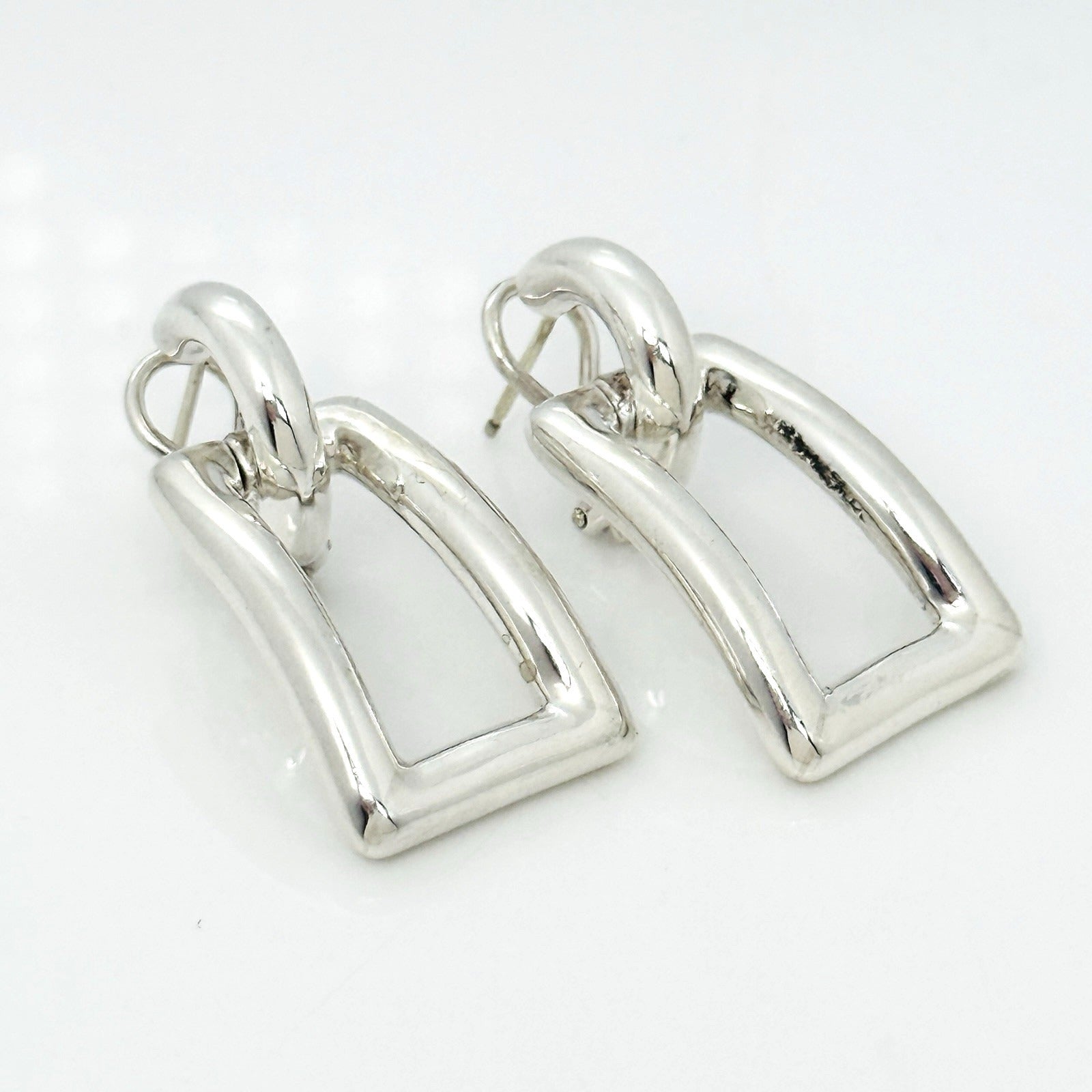 Tiffany & Co Silver Sculptural Open Rectangle Statement Earrings Italy 2002 - 0