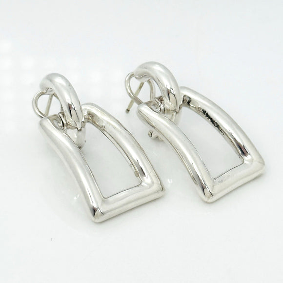 Tiffany & Co Silver Sculptural Open Rectangle Statement Earrings Italy 2002