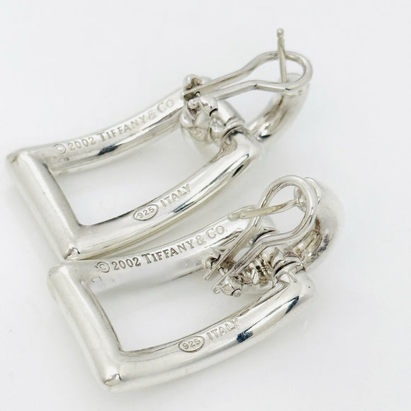 Tiffany & Co Silver Sculptural Open Rectangle Statement Earrings Italy 2002