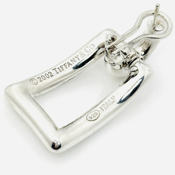 Tiffany & Co Silver Sculptural Open Rectangle Statement Earrings Italy 2002