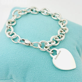 SMALL 6.5" Tiffany Charm Bracelet in Sterling Silver Classic Blank Heart Tag