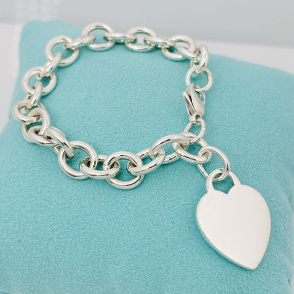 SMALL 6.5" Tiffany Charm Bracelet in Sterling Silver Classic Blank Heart Tag