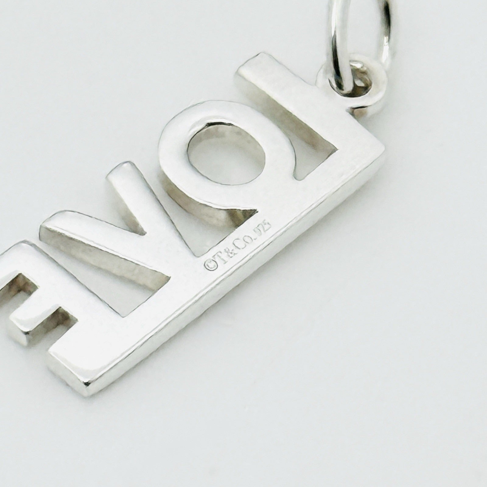 Tiffany Love Word Charm or Pendant in Sterling Silver for Keychain or Key Ring