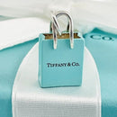 Tiffany & Co Blue Enamel Shopping Gift Bag Charm Pendant in Sterling Silver-1