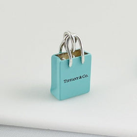 Tiffany & Co Blue Enamel Shopping Gift Bag Charm Pendant in Sterling Silver - 0