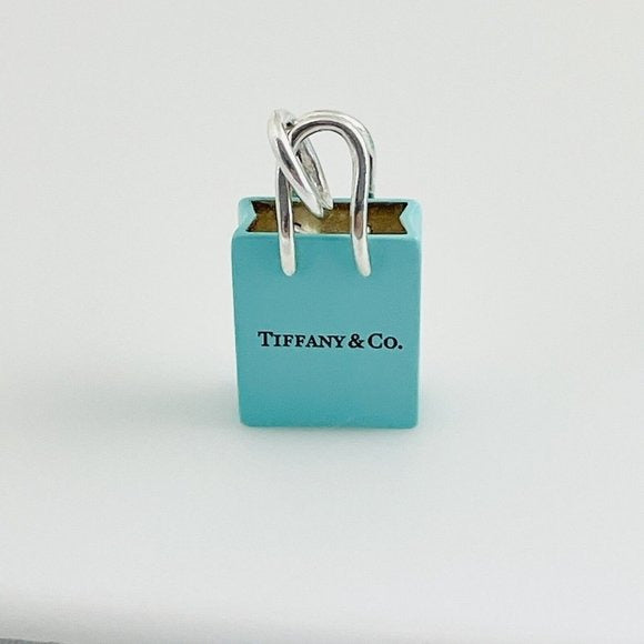 Tiffany & Co Blue Enamel Shopping Gift Bag Charm Pendant in Sterling Silver