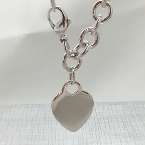 7.5" Medium Tiffany & Co Sterling Silver Blank Heart Tag Charm Bracelet