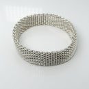 7" Small Tiffany & Co Silver Somerset Mesh Weave Flexible Bangle Bracelet-1