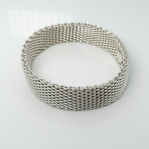 7" Small Tiffany & Co Silver Somerset Mesh Weave Flexible Bangle Bracelet