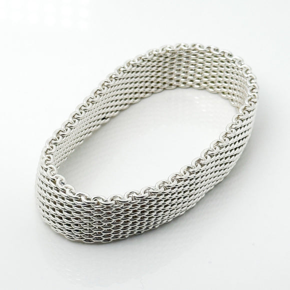 7" Small Tiffany & Co Silver Somerset Mesh Weave Flexible Bangle Bracelet