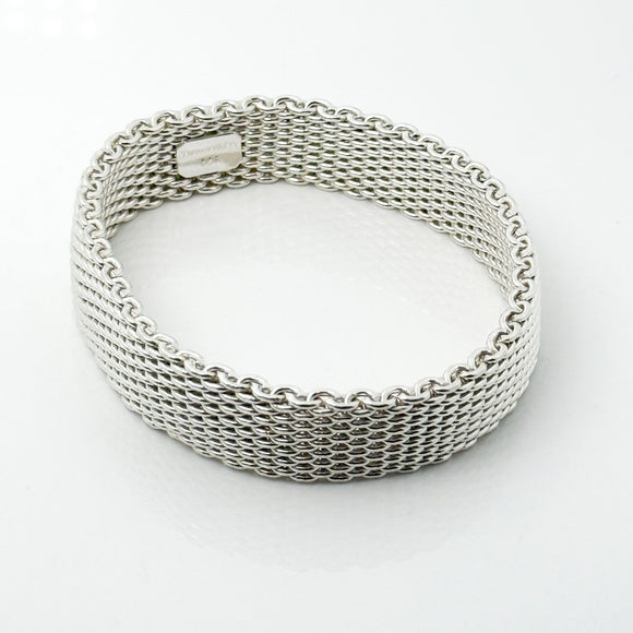 7" Small Tiffany & Co Silver Somerset Mesh Weave Flexible Bangle Bracelet