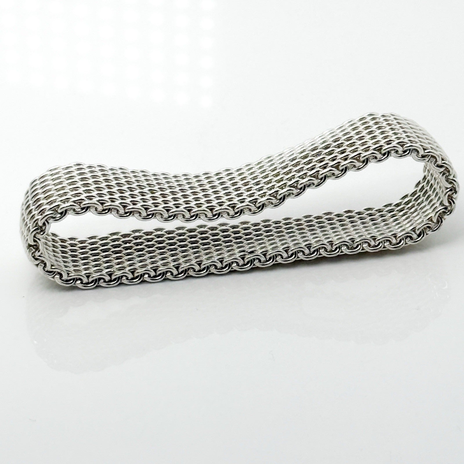 7" Small Tiffany & Co Silver Somerset Mesh Weave Flexible Bangle Bracelet